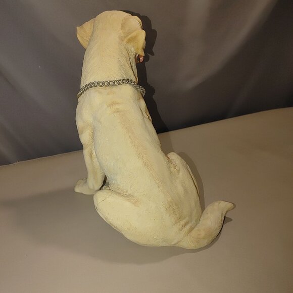 Yellow Labrador Dog Puppy Figurine Chain Collar 11 Inches Tall Resin Sculpture - Picture 6 of 9